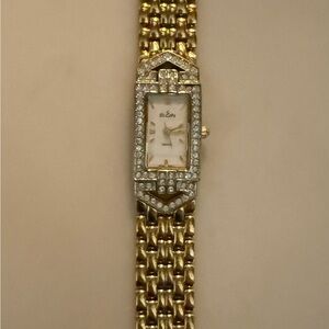 Gold and Silver Classic Jewelry Watch with Crystal Accents